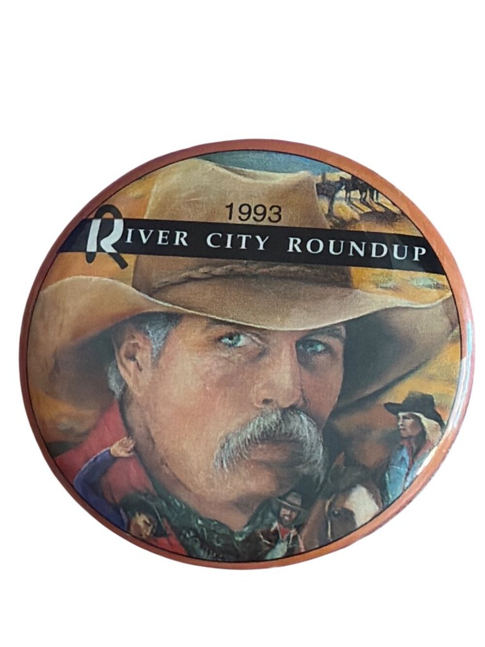 Vintage 1993 River City Roundup Pinback Button Nebraska Cowboy 2.25" Cowboy West